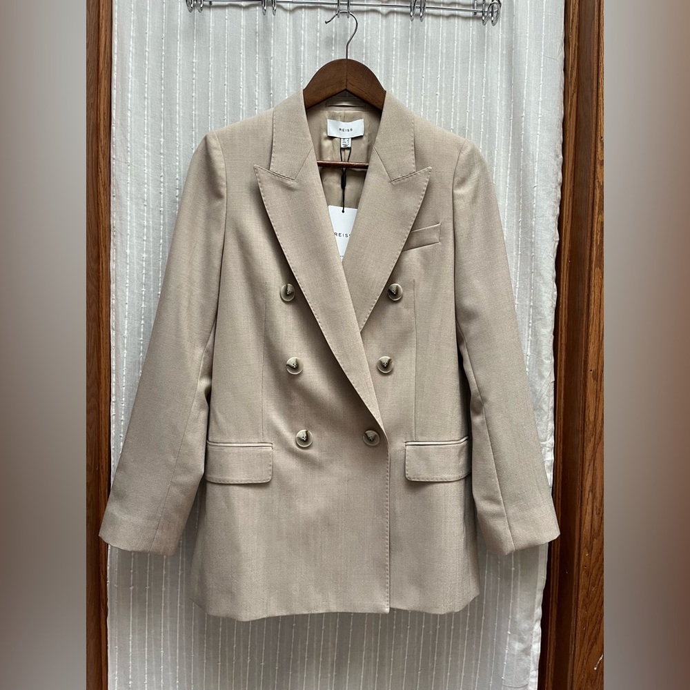 Reiss WOOL DOUBLE BREASTED SUIT
BLAZER IN NEUTRAL size 4 - Picture 4 of 11
